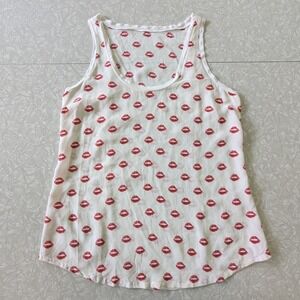 Joie 100% Silk Kiss Lips White/Red Sleeveless Tank Top Luxury